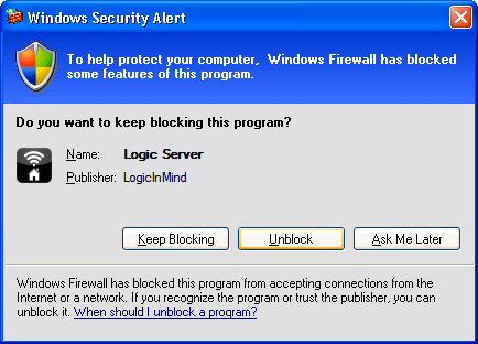 7. Allow Windows to unblock Logic Server